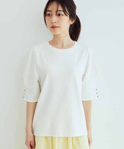 VIS（ビス）の「【EASY CARE】シルケットスムースタックボリュームスリーブTシャツ（Tシャツ/カットソー・レディース・ブラック/オフホワイト/レンガ/ライトグリーン・FREE）」の15枚目の写真