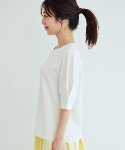 VIS（ビス）の「【EASY CARE】シルケットスムースタックボリュームスリーブTシャツ（Tシャツ/カットソー・レディース・ブラック/オフホワイト/レンガ/ライトグリーン・FREE）」の16枚目の写真