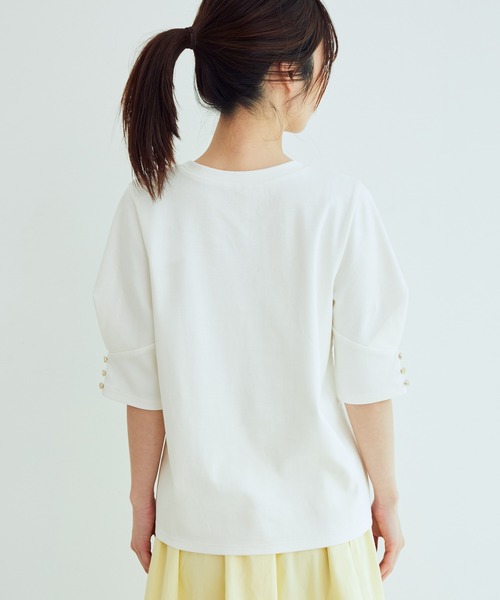 VIS（ビス）の「【EASY CARE】シルケットスムースタックボリュームスリーブTシャツ（Tシャツ/カットソー・レディース・ブラック/オフホワイト/レンガ/ライトグリーン・FREE）」の17枚目の写真