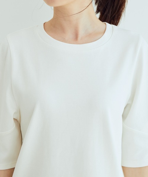 VIS（ビス）の「【EASY CARE】シルケットスムースタックボリュームスリーブTシャツ（Tシャツ/カットソー・レディース・ブラック/オフホワイト/レンガ/ライトグリーン・FREE）」の18枚目の写真