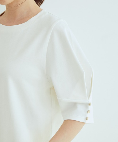 VIS（ビス）の「【EASY CARE】シルケットスムースタックボリュームスリーブTシャツ（Tシャツ/カットソー・レディース・ブラック/オフホワイト/レンガ/ライトグリーン・FREE）」の19枚目の写真