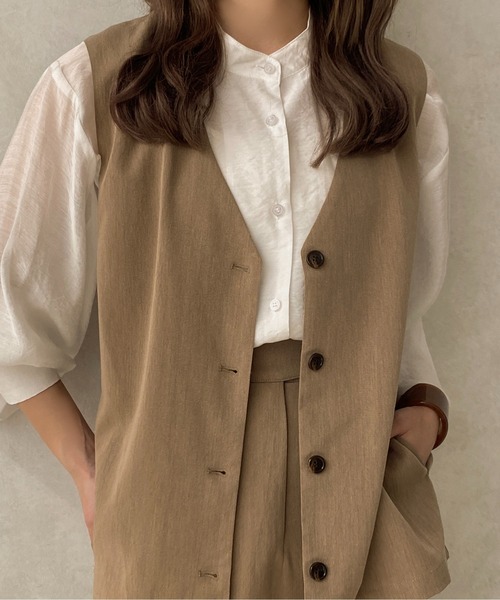 apres jour clair(アプレジュールクレア)の「【apres jour clair】【SETUP可能】ノーカラージレ【ZOZOTOWN限定アイテム】(ベスト・レディース・ライトブラウン/ライトベージュ・X-LARGE/フリー)」の4枚目の写真