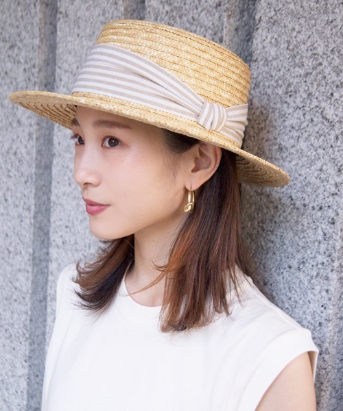 polcadot（ポルカドット）の「ストライプベルト 麦わらカンカン帽（ハット・レディース・ブラック/グレー/ベージュ・FREE）」の3枚目の写真