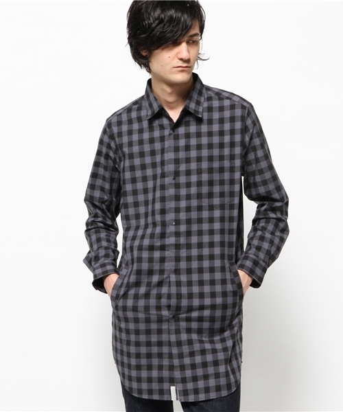 WHO'S WHO gallery（フーズフーギャラリー）の「【GIGGER】ブロックロングシャツ（シャツ/ブラウス・メンズ・グレー/オレンジ・MEDIUM/LARGE/FREE）」の2枚目の写真