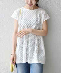 SHIPS any:〈ウォッシャブル〉ホール レース ペプラム TEE◇