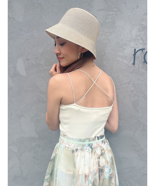 DURAS（デュラス）の「パッド付バッククロスキャミソール（キャミソール・レディース・ホワイト/ブラック・FREE）」の4枚目の写真