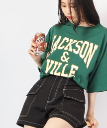 Revo. USAコットン×リサイクルコットンルーズシルエット カレッジプリントTee