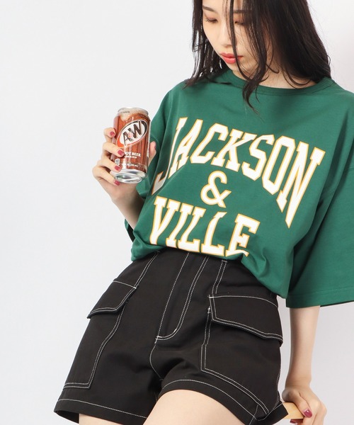 Revo.(レボ)の「Revo. USAコットン×リサイクルコットンルーズシルエット カレッジプリントTee(Tシャツ/カットソー・メンズ・ブルー系その他/ダークパープル/グリーン/ホワイト/ブラック・1/2)」の3枚目の写真