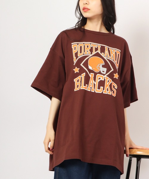 Revo.(レボ)の「Revo. USAコットン×リサイクルコットンルーズシルエット カレッジプリントTee(Tシャツ/カットソー・メンズ・ブルー系その他/ダークパープル/グリーン/ホワイト/ブラック・1/2)」の13枚目の写真