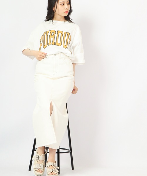 Revo.(レボ)の「Revo. USAコットン×リサイクルコットンルーズシルエット カレッジプリントTee(Tシャツ/カットソー・メンズ・ブルー系その他/ダークパープル/グリーン/ホワイト/ブラック・1/2)」の6枚目の写真