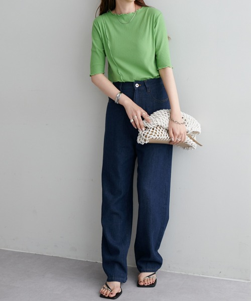 DISCOAT（ディスコート）の「【WEB限定】前後2WAYリブメロー5分袖プルオーバー（Tシャツ/カットソー・レディース・アイボリー/オフホワイト/ブラック/グリーン/ピンク・FREE）」の20枚目の写真