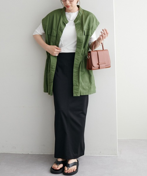 DISCOAT（ディスコート）の「【WEB限定】前後2WAYリブメロー5分袖プルオーバー（Tシャツ/カットソー・レディース・アイボリー/オフホワイト/ブラック/グリーン/ピンク・FREE）」の6枚目の写真