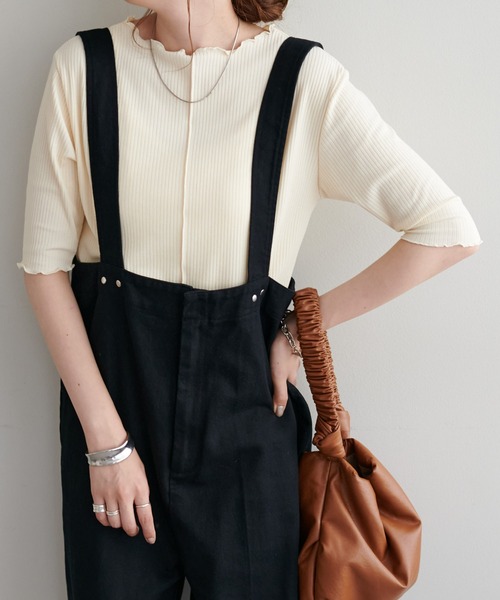 DISCOAT（ディスコート）の「【WEB限定】前後2WAYリブメロー5分袖プルオーバー（Tシャツ/カットソー・レディース・アイボリー/オフホワイト/ブラック/グリーン/ピンク・FREE）」の13枚目の写真