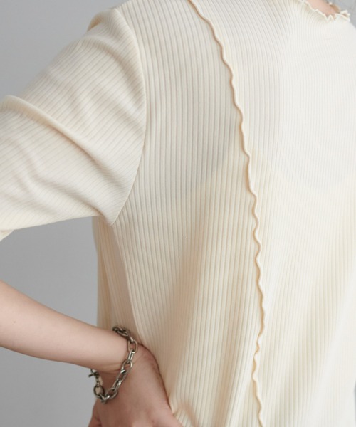 DISCOAT（ディスコート）の「【WEB限定】前後2WAYリブメロー5分袖プルオーバー（Tシャツ/カットソー・レディース・アイボリー/オフホワイト/ブラック/グリーン/ピンク・FREE）」の14枚目の写真