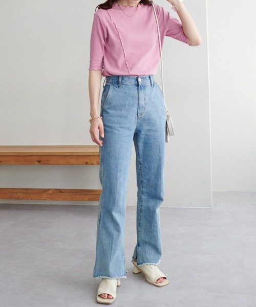 DISCOAT（ディスコート）の「【WEB限定】前後2WAYリブメロー5分袖プルオーバー（Tシャツ/カットソー・レディース・アイボリー/オフホワイト/ブラック/グリーン/ピンク・FREE）」の21枚目の写真