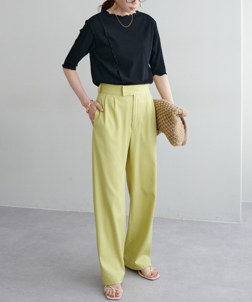 DISCOAT（ディスコート）の「【WEB限定】前後2WAYリブメロー5分袖プルオーバー（Tシャツ/カットソー・レディース・アイボリー/オフホワイト/ブラック/グリーン/ピンク・FREE）」の22枚目の写真