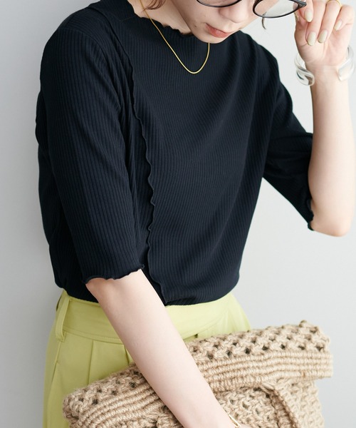 DISCOAT（ディスコート）の「【WEB限定】前後2WAYリブメロー5分袖プルオーバー（Tシャツ/カットソー・レディース・アイボリー/オフホワイト/ブラック/グリーン/ピンク・FREE）」の17枚目の写真