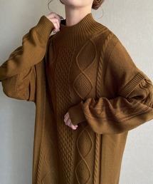 ハイネックケーブルニットワンピース