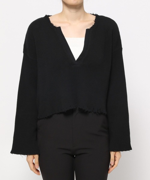 PAGEBOY(ページボーイ)の「CORE / ダメージワッフルトップス(Tシャツ/カットソー・レディース・ブラック/オフホワイト・FREE)」の9枚目の写真