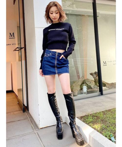 GYDA（ジェイダ）の「ハイウエスト ZIPデニム スカートライクショートパンツ（デニムスカート・レディース・ブラック/インディゴブルー・SMALL/MEDIUM）」の10枚目の写真
