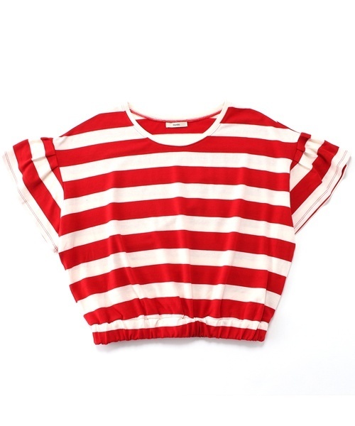 mystic（ミスティック）の「ボーダー袖フリルプルオーバー（Tシャツ/カットソー・レディース・ブラック/グレー/レッド・ﾌﾘ-）」の3枚目の写真