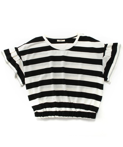 mystic（ミスティック）の「ボーダー袖フリルプルオーバー（Tシャツ/カットソー・レディース・ブラック/グレー/レッド・ﾌﾘ-）」の2枚目の写真