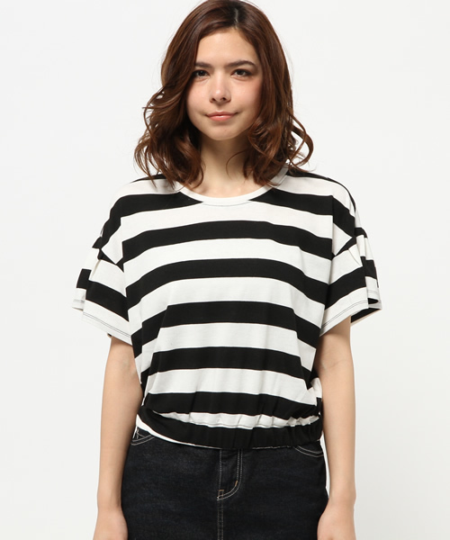 mystic（ミスティック）の「ボーダー袖フリルプルオーバー（Tシャツ/カットソー・レディース・ブラック/グレー/レッド・ﾌﾘ-）」の9枚目の写真