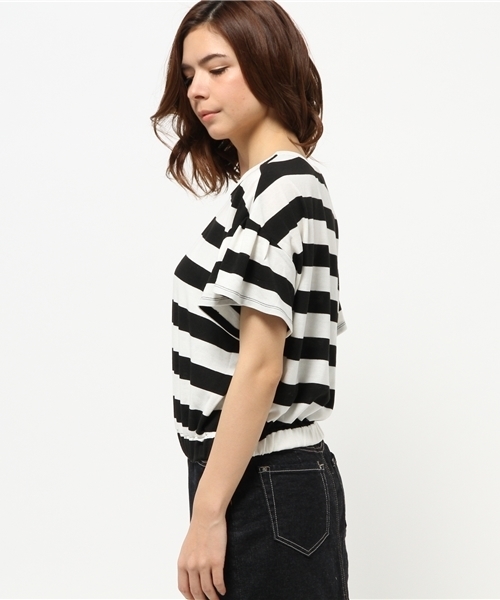 mystic（ミスティック）の「ボーダー袖フリルプルオーバー（Tシャツ/カットソー・レディース・ブラック/グレー/レッド・ﾌﾘ-）」の10枚目の写真