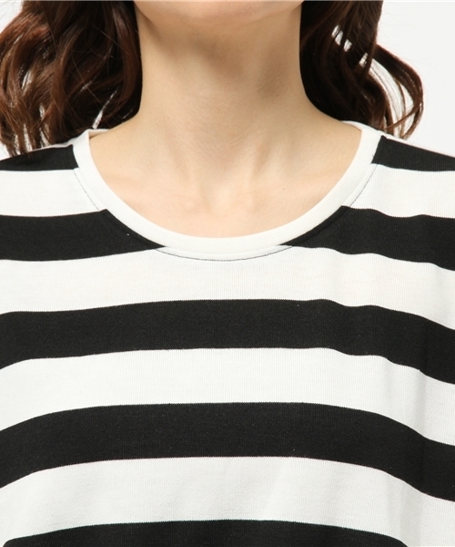 mystic（ミスティック）の「ボーダー袖フリルプルオーバー（Tシャツ/カットソー・レディース・ブラック/グレー/レッド・ﾌﾘ-）」の5枚目の写真