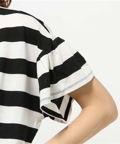 mystic（ミスティック）の「ボーダー袖フリルプルオーバー（Tシャツ/カットソー・レディース・ブラック/グレー/レッド・ﾌﾘ-）」の6枚目の写真