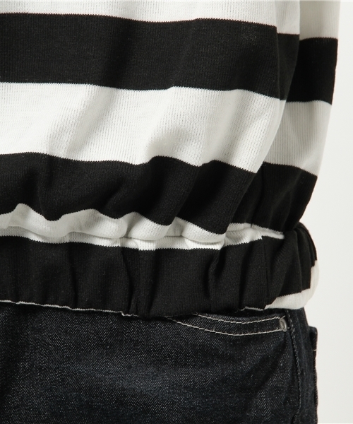 mystic（ミスティック）の「ボーダー袖フリルプルオーバー（Tシャツ/カットソー・レディース・ブラック/グレー/レッド・ﾌﾘ-）」の7枚目の写真