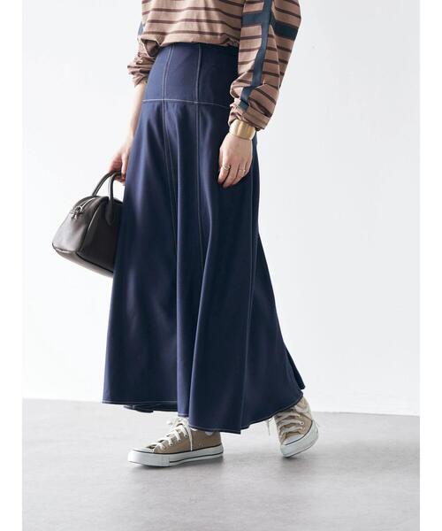 earth music&ecology（アースミュージックアンドエコロジー）の「配色ステッチスカート（スカート・レディース・ベージュ/ネイビー/バーガンディー・S/M）」の7枚目の写真