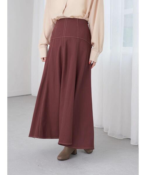 earth music&ecology（アースミュージックアンドエコロジー）の「配色ステッチスカート（スカート・レディース・ベージュ/ネイビー/バーガンディー・S/M）」の8枚目の写真