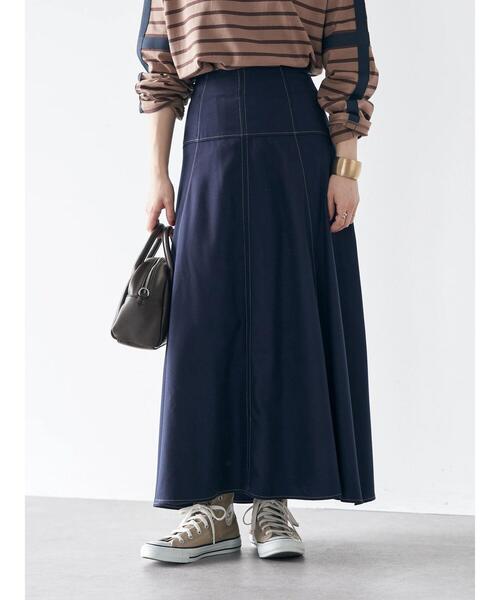 earth music&ecology（アースミュージックアンドエコロジー）の「配色ステッチスカート（スカート・レディース・ベージュ/ネイビー/バーガンディー・S/M）」の9枚目の写真