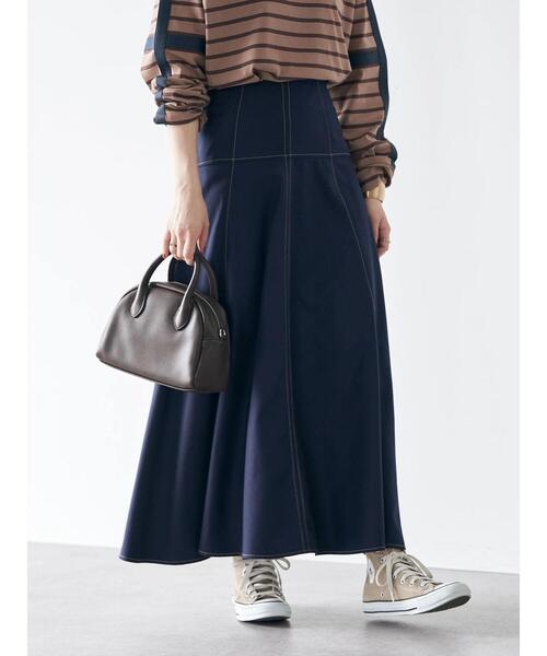 earth music&ecology（アースミュージックアンドエコロジー）の「配色ステッチスカート（スカート・レディース・ベージュ/ネイビー/バーガンディー・S/M）」の10枚目の写真