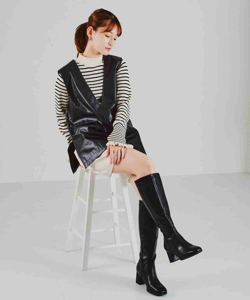 acro（アクロ）の「フェイクレザーベスト/AC2310（ベスト・レディース・アイボリー/ブラック・ﾌﾘ-）」の10枚目の写真