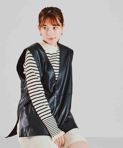 acro（アクロ）の「フェイクレザーベスト/AC2310（ベスト・レディース・アイボリー/ブラック・ﾌﾘ-）」の7枚目の写真