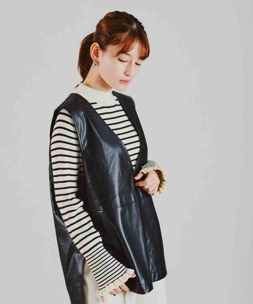 acro（アクロ）の「フェイクレザーベスト/AC2310（ベスト・レディース・アイボリー/ブラック・ﾌﾘ-）」の5枚目の写真