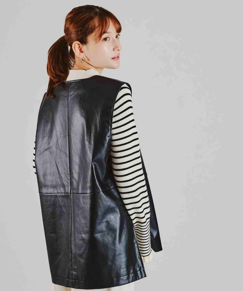 acro（アクロ）の「フェイクレザーベスト/AC2310（ベスト・レディース・アイボリー/ブラック・ﾌﾘ-）」の11枚目の写真