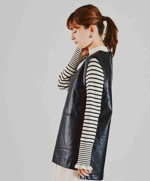 acro（アクロ）の「フェイクレザーベスト/AC2310（ベスト・レディース・アイボリー/ブラック・ﾌﾘ-）」の20枚目の写真