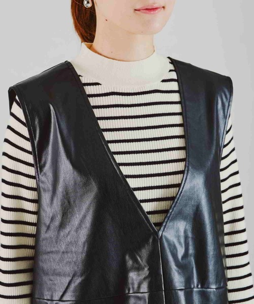 acro（アクロ）の「フェイクレザーベスト/AC2310（ベスト・レディース・アイボリー/ブラック・ﾌﾘ-）」の8枚目の写真