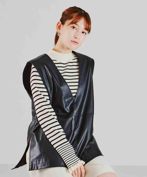 acro（アクロ）の「フェイクレザーベスト/AC2310（ベスト・レディース・アイボリー/ブラック・ﾌﾘ-）」の22枚目の写真