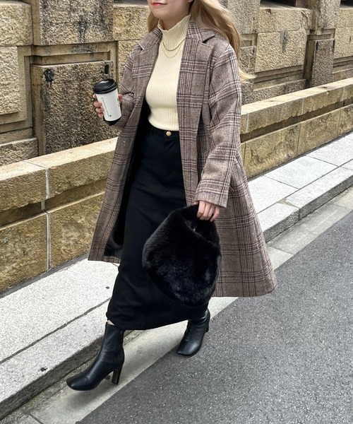 prose verse(プロズヴェール)の「グレンチェックチェスターコート(チェスターコート・レディース・ブラック/ブラウン・MEDIUM/LARGE)」の3枚目の写真
