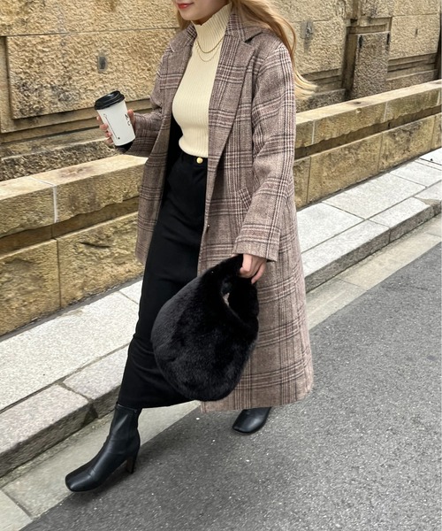 prose verse(プロズヴェール)の「グレンチェックチェスターコート(チェスターコート・レディース・ブラック/ブラウン・MEDIUM/LARGE)」の8枚目の写真