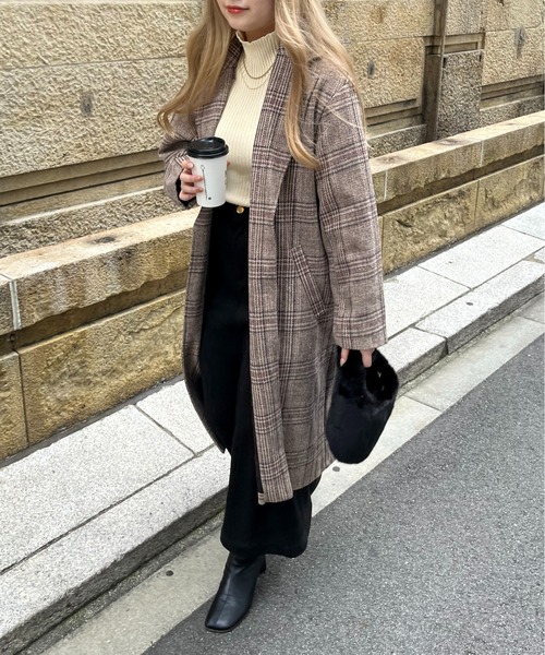 prose verse(プロズヴェール)の「グレンチェックチェスターコート(チェスターコート・レディース・ブラック/ブラウン・MEDIUM/LARGE)」の6枚目の写真