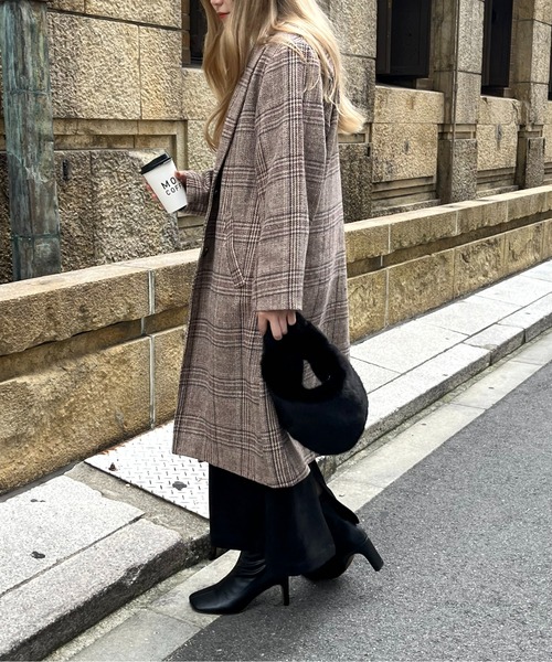 prose verse(プロズヴェール)の「グレンチェックチェスターコート(チェスターコート・レディース・ブラック/ブラウン・MEDIUM/LARGE)」の10枚目の写真