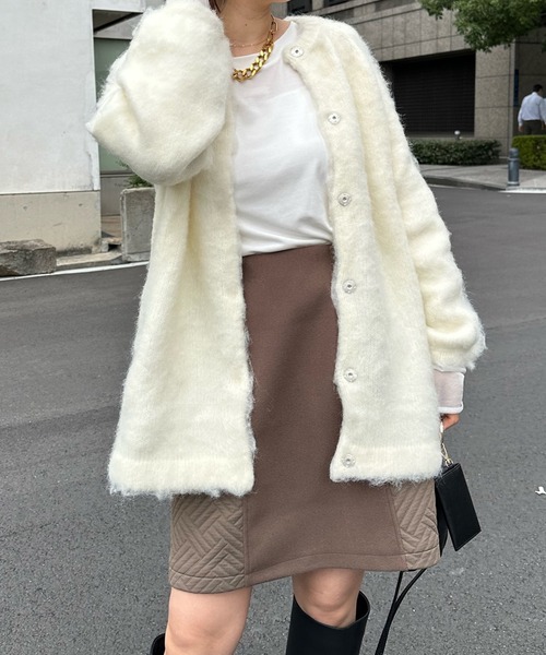 DouDou（ドゥドゥ）の「シャギーニットカーディガン（カーディガン/ボレロ・レディース・オフホワイト/グレイッシュベージュ/ブルー・FREE）」の4枚目の写真