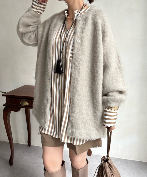 DouDou（ドゥドゥ）の「シャギーニットカーディガン（カーディガン/ボレロ・レディース・オフホワイト/グレイッシュベージュ/ブルー・FREE）」の21枚目の写真