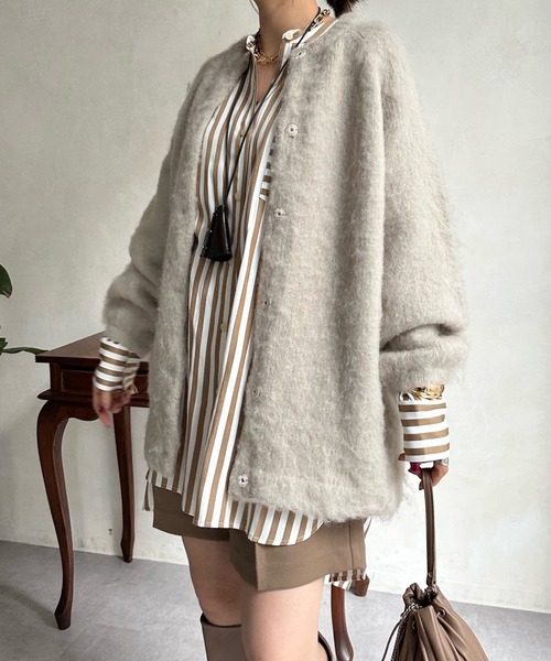 DouDou（ドゥドゥ）の「シャギーニットカーディガン（カーディガン/ボレロ・レディース・オフホワイト/グレイッシュベージュ/ブルー・FREE）」の5枚目の写真