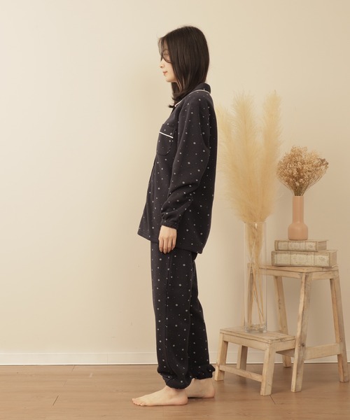 セール】【marie claire bis】裏起毛雪柄シャツパジャマセット